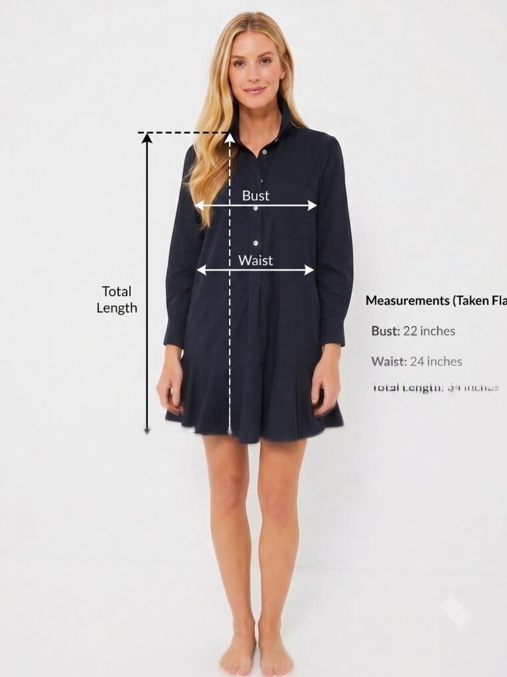 Tuckernuck Navy Blue Callahan Shirt Dress Size Large Ruffle Hem Long Sleeve NWOT - Picture 3 of 8